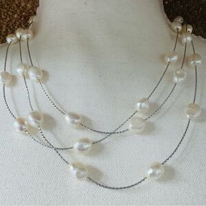 Cultured Pearl Multi-Strand Necklace in White - Unbranded